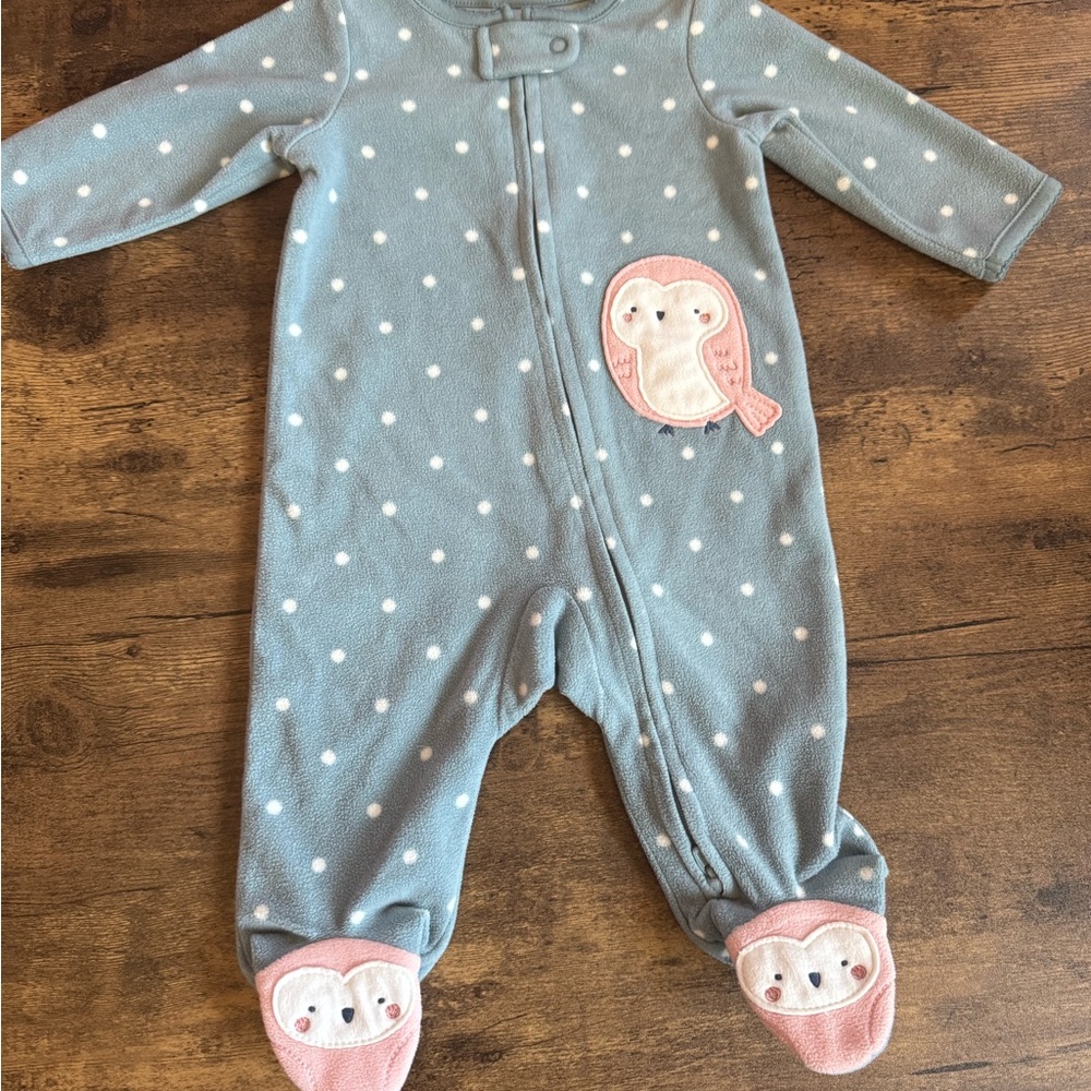 Carter's Blue and Pink Owl Footed One Piece